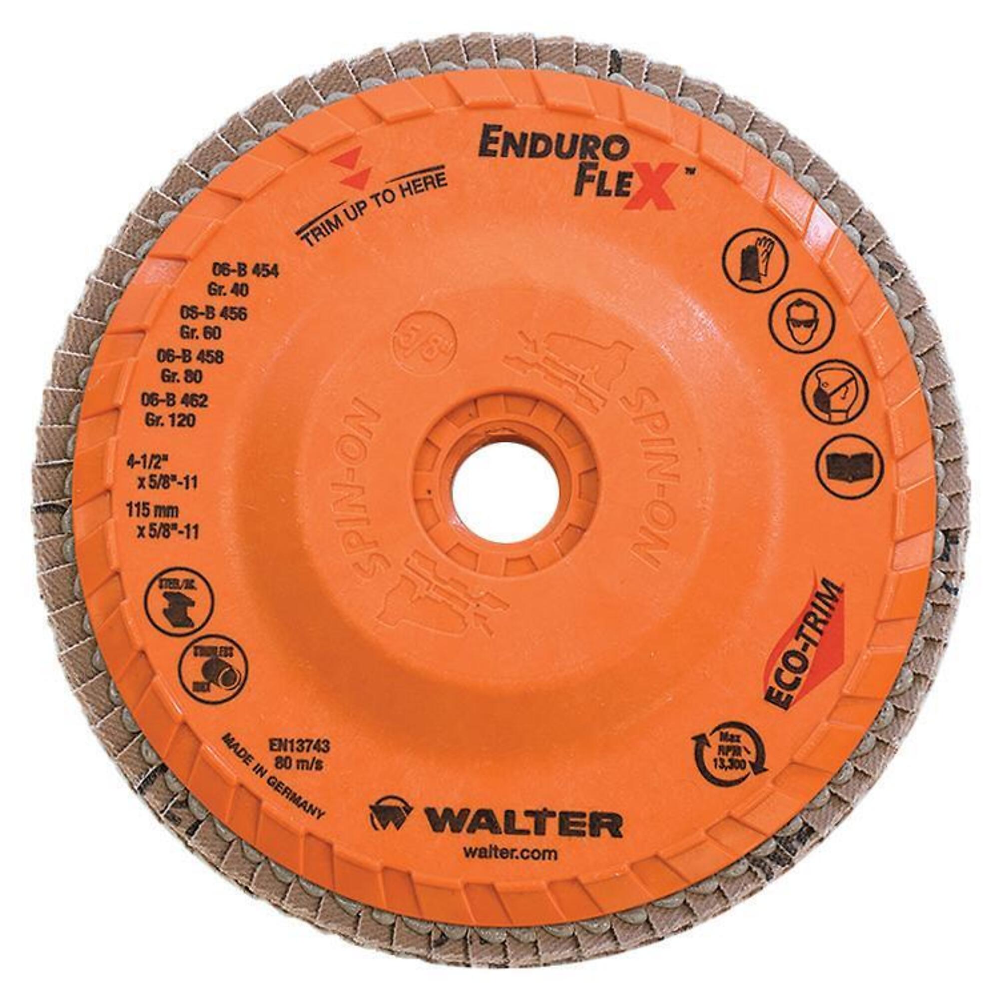 Walter Enduro-Flex Flap Discs — 4 1/2in., GR80, Spin-On, 10 Pk., Model# 06B458
